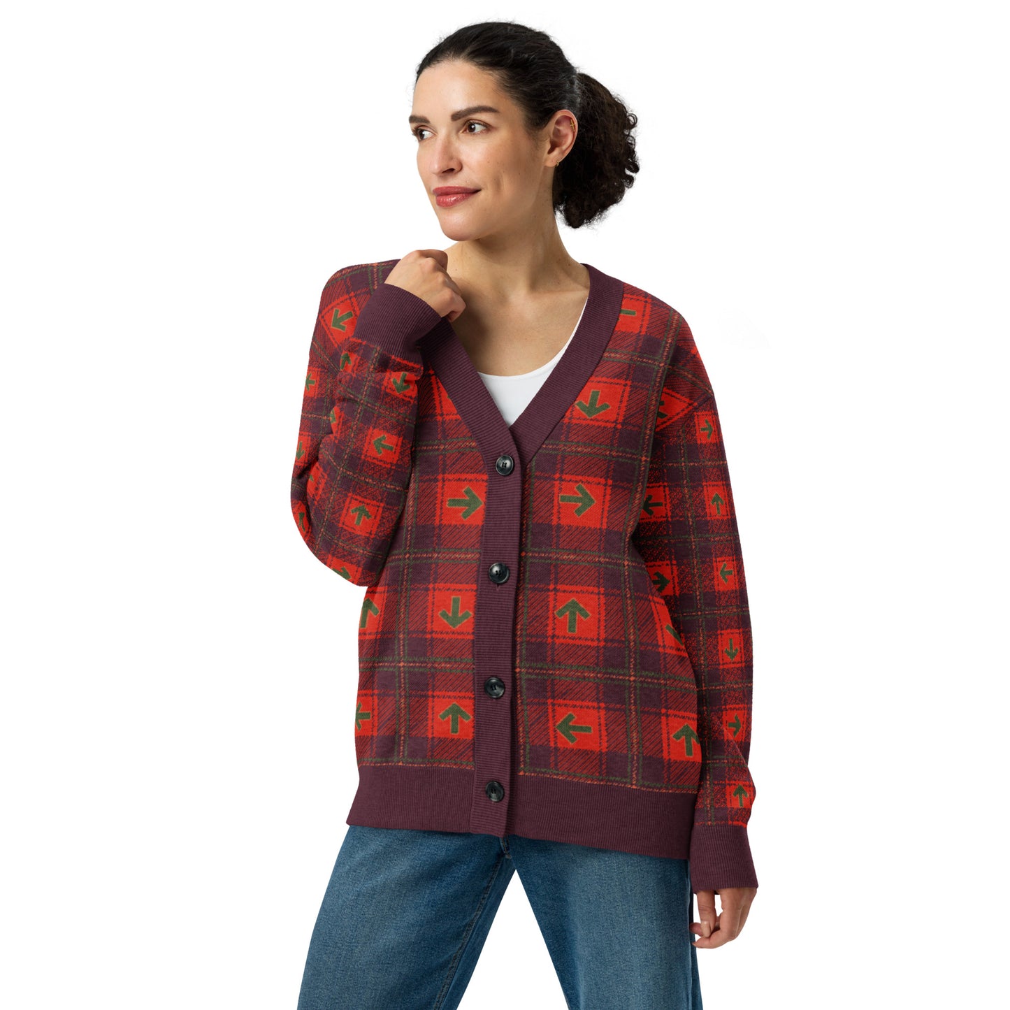 Holiday Plaid Knitted Cardigan